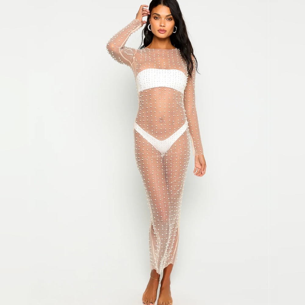NWT beach bunny champagne nights pearl mesh dress